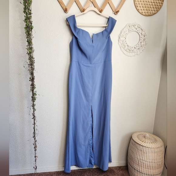 Dessy Collection Off-The-Shoulder Notch Trumpet Gown With Front Slit In … - Picture 2 of 11